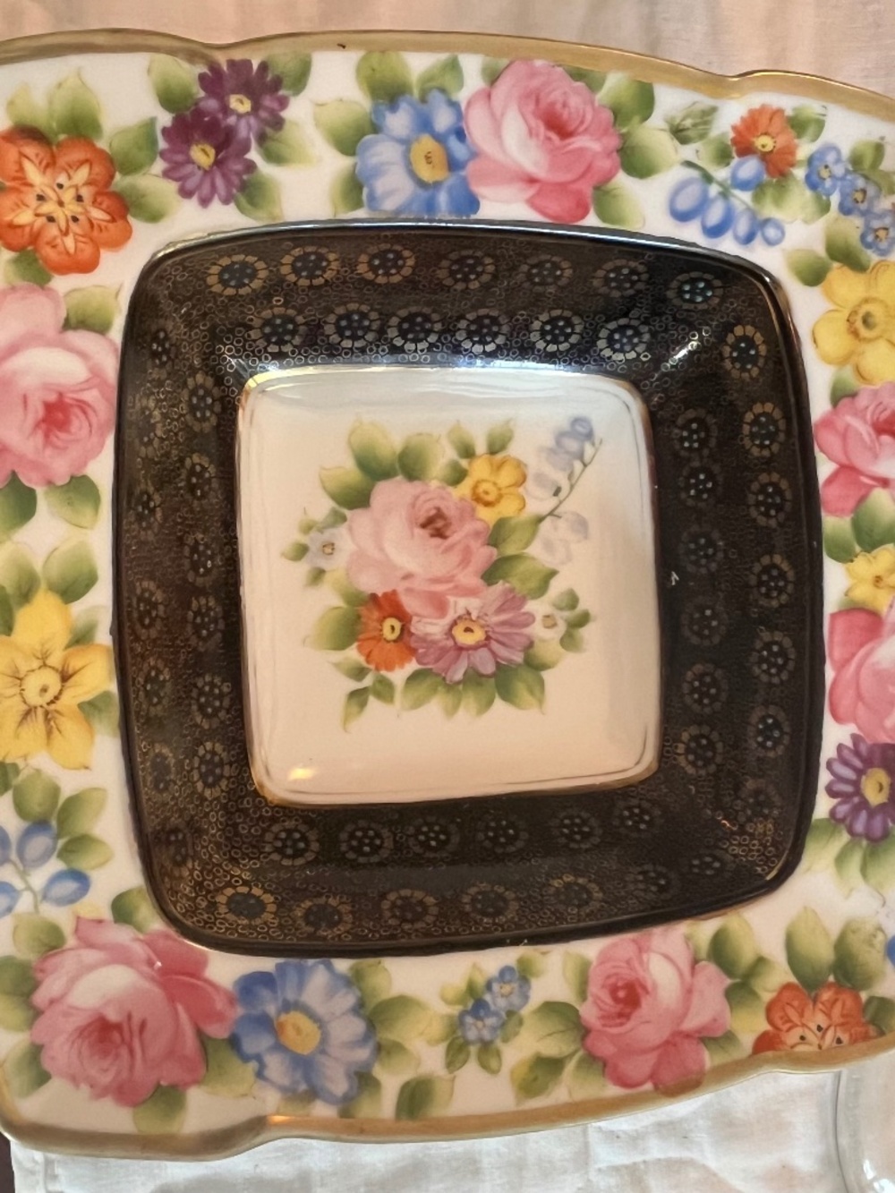 Antique 1911–1921 Hand Painted Nippon Morimura Floral Square Bowl